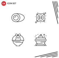 4 símbolos de sinais de linha universal de elementos de design de vetores editáveis de soquete de gastronomia de bebês de coco