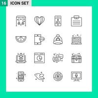 16 símbolos de sinais de contorno universal do negócio de malas, como elementos de design de vetores editáveis de smartphone de maleta