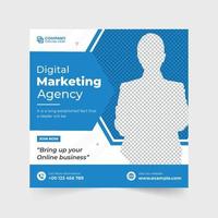 consultor de negócios e design de banner promocional da agência de marketing com formas geométricas. vetor de postagem de mídia social de marketing digital com cores azuis e vermelhas. cartaz de anúncio de negócios corporativos.