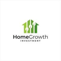 inspiração de logotipo que combina a forma de uma casa e a forma de um logotipo de investimento e crescimento de folhas vetor