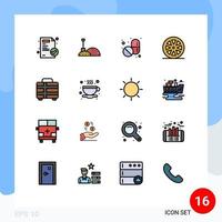 pacote de interface do usuário de 16 linhas básicas cheias de cor plana de chá transporte tablet férias limão elementos de design de vetor criativo editáveis