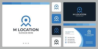símbolo do ícone de localização e letra inicial m. design de cartão de visita. vetor