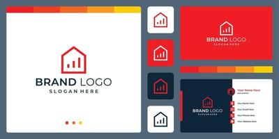 logotipo que combina formas de casa e investimento. cartões de negócios. vetor