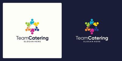 design vetorial do logotipo da equipe de redes sociais e logotipo de catering. vetor