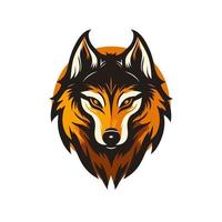 ilustração em vetor de conceito de ícone de logotipo de cabeça de lobo cor laranja para distintivo de equipe de esportes eletrônicos ou marca da empresa