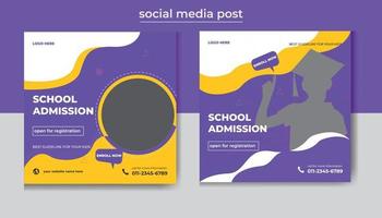 modelo de banner de postagem de mídia social de admissão escolar moderna vetor