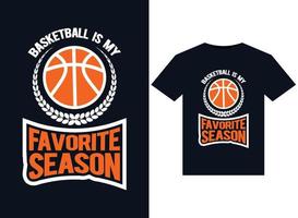 basquete é minhas ilustrações favoritas da temporada para design de camisetas prontas para impressão vetor