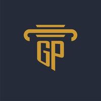 monograma de logotipo inicial gp com imagem vetorial de design de ícone de pilar vetor