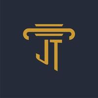 monograma de logotipo inicial jt com imagem vetorial de design de ícone de pilar vetor