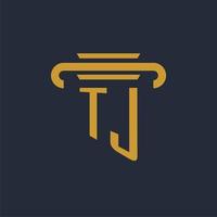 monograma de logotipo inicial tj com imagem vetorial de design de ícone de pilar vetor