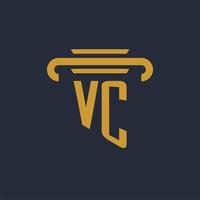vc monograma de logotipo inicial com imagem vetorial de design de ícone de pilar vetor