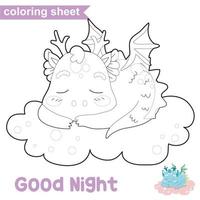 planilha de colorir para imprimir. folha educacional para crianças. página para colorir. ilustração de dragão bonito. arquivo vetorial. vetor
