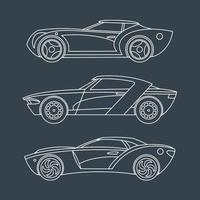 desenhados carros esportivos lineares. definido para impressão. ilustração vetorial vetor