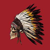 desenho à mão de uma caveira em um cocar de um índio apache para impressão em camisetas, bolsas, moletons, canecas, design. ilustração vetorial vetor