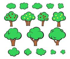 conjunto de árvores e arbustos em estilo cartoon para impressão e design. ilustração vetorial. vetor