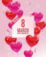 banner vertical para 8 de março, dia internacional da mulher. oferta de descontos para o feriado, grande venda. balões de coração. ilustração vetorial para negócios vetor
