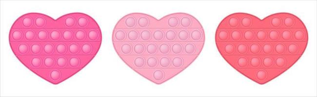 símbolo de ícones de coração de amor de brinquedo estourando do dia dos namorados no estilo de brinquedos de silício da moda. a figura de corações rosa, vermelho, cores fúcsia. ilustração vetorial isolada no branco. vetor