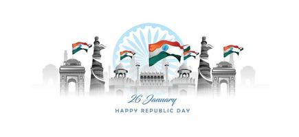 26 de janeiro com bandeira arte indiana celebração feliz dia da república saudações da índia. projeto de ilustração vetorial. vetor