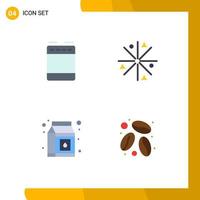 pacote de 4 ícones planos criativos de pacote de aparelhos forno estrelas cafeína elementos de design vetoriais editáveis vetor