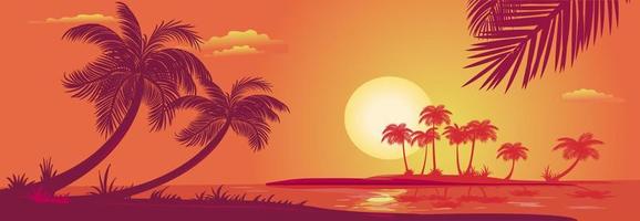 pôr do sol com palmeiras no mar vetor