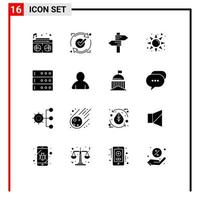 16 ícones criativos, sinais e símbolos modernos do banco de dados, atualização do sol, ascensão, casamento, elementos de design de vetores editáveis