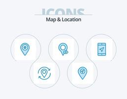 mapa e localização ícone azul pack 5 design de ícone. Móvel. mapa. Estrela. localização. PIN vetor