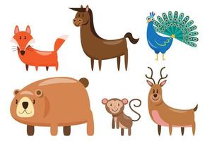 conjunto de ilustração em vetor de personagem de vida selvagem de animais