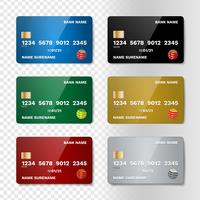 Conjunto de cartões de crédito realista vetor