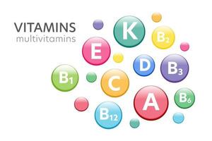 vitamina e mineral, ciência de nutrientes complexos multivitamínicos para ilustração vetorial saudável e ícone. vetor