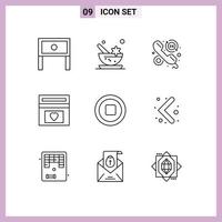 conjunto de 9 sinais de símbolos de ícones de interface do usuário modernos para fundo de spa de amor de casamento horas editáveis elementos de design vetorial vetor