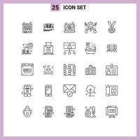 conjunto de linha de interface móvel de 25 pictogramas de configuração de gerenciamento de bugs de premiação elementos de design de vetores editáveis