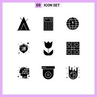 conjunto de pictogramas de 9 glifos sólidos simples da loja de câmeras bitcoin shopping comprar elementos de design de vetores editáveis
