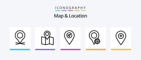 mapa e pacote de ícones de linha 5 de localização, incluindo seta. PIN. mapa. navegação. localização. design de ícones criativos vetor