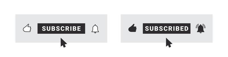 botões de inscrição e sinos de notificação. ícones conceituais de interface de mídia social. imagens vetoriais vetor