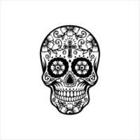 vetor de caveira mexicana com padrão. Esboço de design de tatuagem de caveira de estilo de tatuagem da velha escola. ilustração preto e branco. ilustração de caveira mexicana