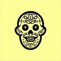 vetor de caveira mexicana com padrão. Esboço de design de tatuagem de caveira de estilo de tatuagem da velha escola. ilustração preto e branco. ilustração de caveira mexicana