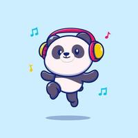 bonito panda ouvindo música com ilustração de ícone de vetor de desenho animado de fone de ouvido. conceito animal do ícone da música isolado vetor premium. estilo cartoon plana