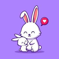 mãe de coelho e ilustração de ícone de vetor de desenho de coelho de bebê. conceito de ícone de amor animal isolado vetor premium. estilo cartoon plana