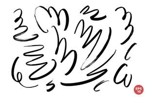 marcador desenhado conjunto de vetores de rabisco. desenho infantil. mão desenha redemoinhos de caligrafia. pinceladas encaracoladas, rabiscos de marcador como conjunto de elementos de design gráfico.