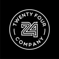 logotipo número 24 para comemoração de aniversário, aniversário e marketing com design de vetor de estilo emblema distintivo