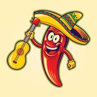 ilustração do logotipo da guitarra pimenta malagueta mexicana cinco de maio vetor