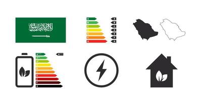 insígnias de eficiência energética da arábia saudita. ícones de desempenho energético. gráfico de classificação de energia. ilustração vetorial vetor