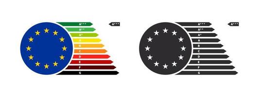 aulas europeias de eficiência energética. classificação de eficiência energética. setas de eficiência energética. ilustração vetorial vetor