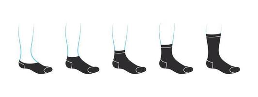 tipos de meias masculinas. conjunto com várias formas de meias. ícones de vestuário. ilustração vetorial vetor