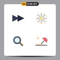 conjunto moderno de 4 ícones e símbolos planos, como pagamentos de dividendos de zoom avançado, elementos de design de vetores editáveis de praia