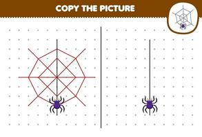 jogo de educação para crianças copie uma imagem de teia de aranha de desenho animado conectando a planilha de natureza imprimível de ponto vetor