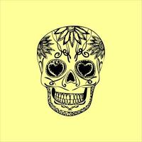 vetor de caveira mexicana com padrão. Esboço de design de tatuagem de caveira de estilo de tatuagem da velha escola. ilustração preto e branco. ilustração de caveira mexicana