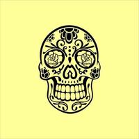 vetor de caveira mexicana com padrão. Esboço de design de tatuagem de caveira de estilo de tatuagem da velha escola. ilustração preto e branco. ilustração de caveira mexicana