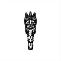 silhueta do ícone do ídolo tiki. ilustração simples de um ícone de ídolo tiki para web design isolado em um fundo branco, máscara de madeira tribal tiki, planta exótica tropical e placa de bambu. Havaí tradicional vetor