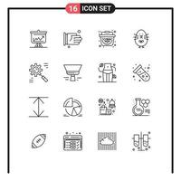 conjunto moderno de 16 contornos e símbolos, como elementos de design de vetores editáveis de frango de bebê de escritório feliz corporativo